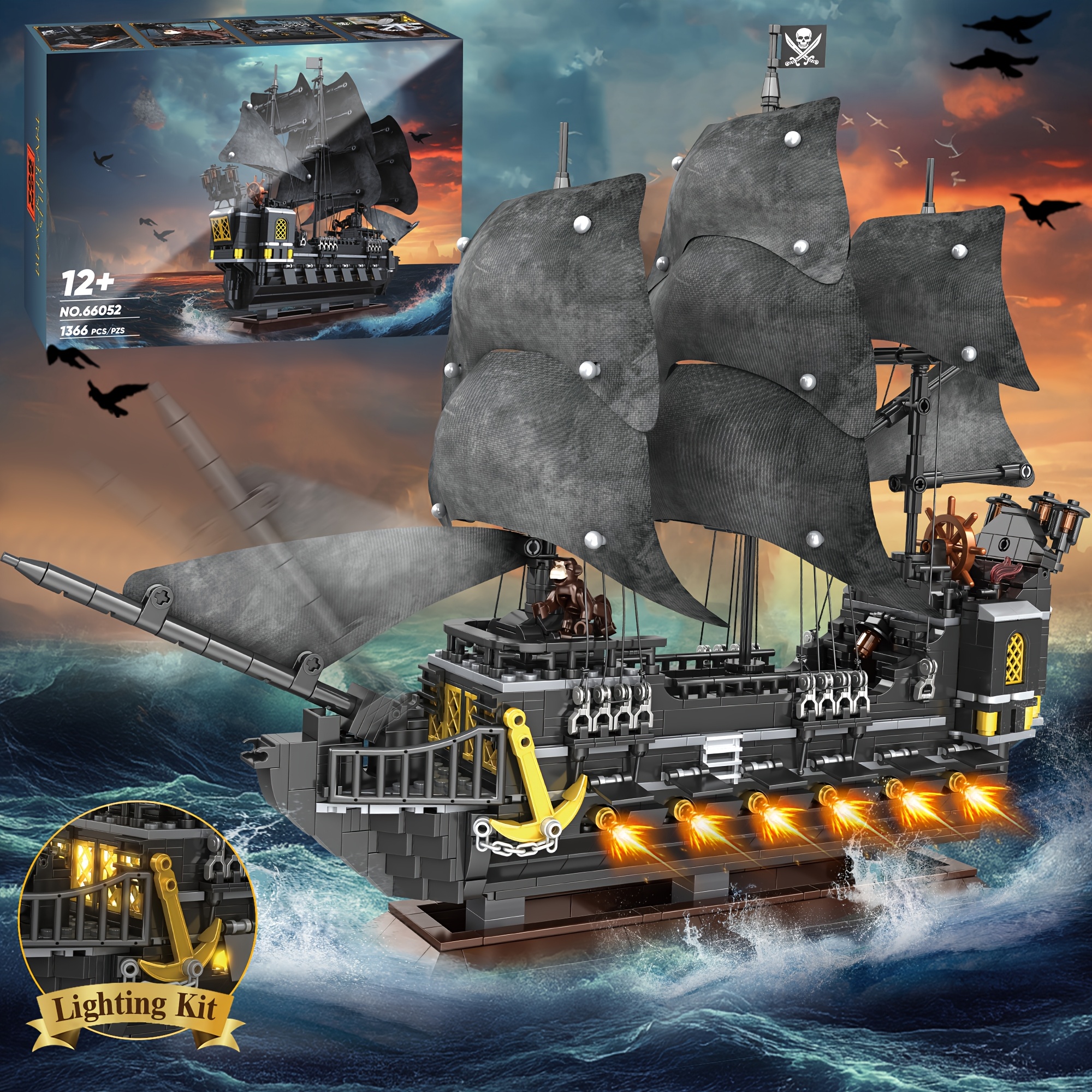 

1366pcs Building Set, Movie- Abs Toy Led Lights, Rotatable Rudder & 's , Collectible Kit 8+, Christmas