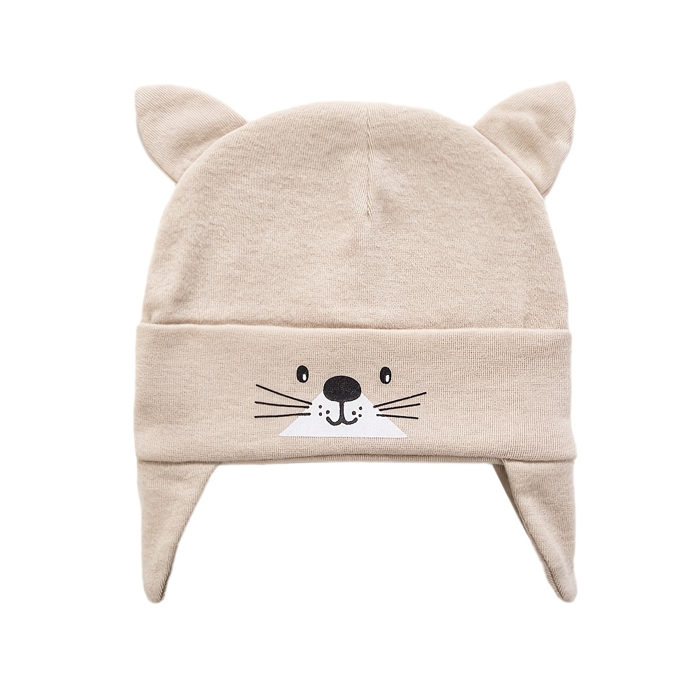 Image of 1pc, Early Spring New Cute Cartoon Hat For Infants And Young Children, Simple Solid Color Kitten Shaped Baby Ear Covering Hat, Spring And Autumn Daily Casual Double-layer Soft Children's Pullover Hat.