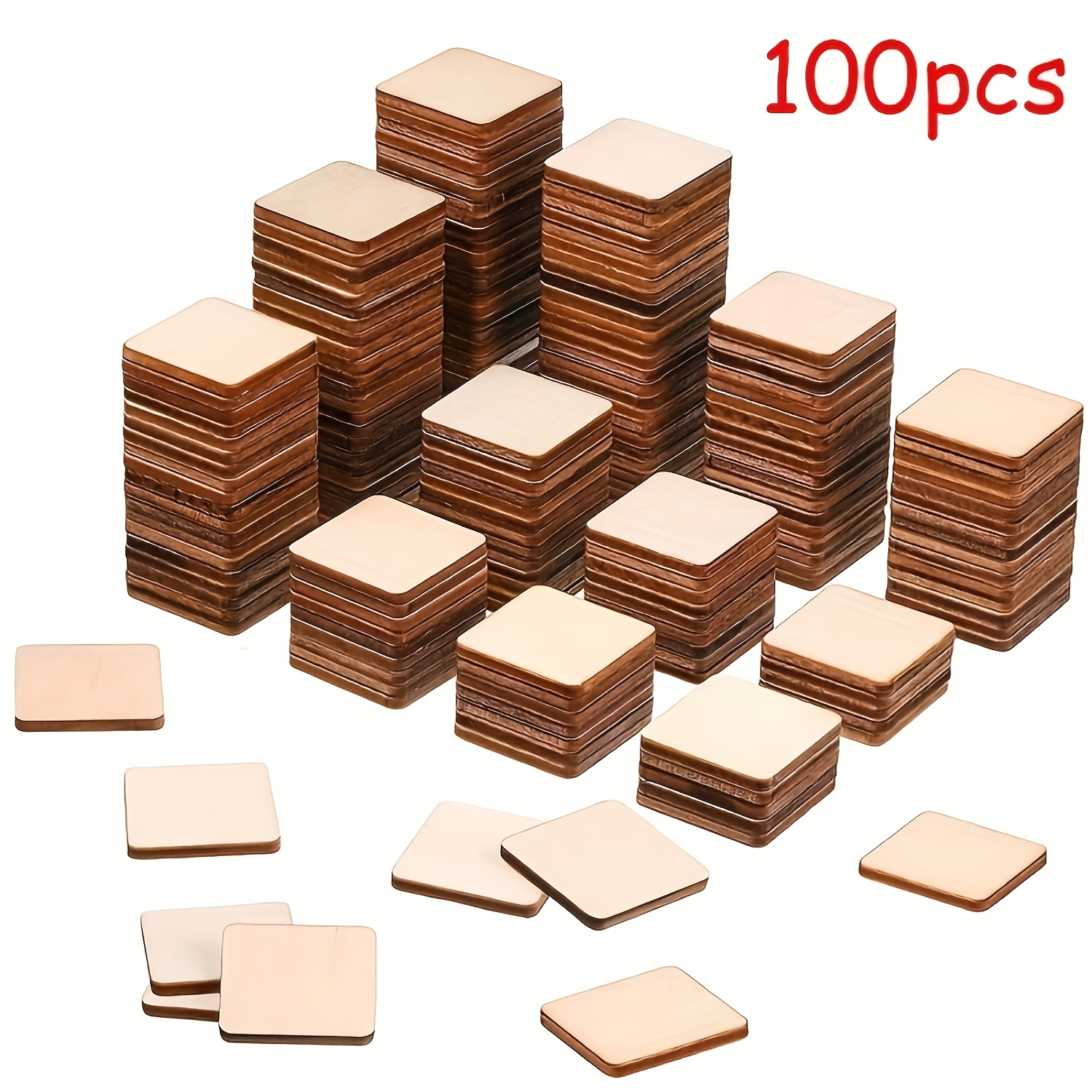 Image of 100pcs Of Wooden , 25mm/1 Inch Square With Rounded Corners, Blank Wooden Pieces For Wood Crafts, For Decorative Carving And Engraving Projects - Winter, New Year