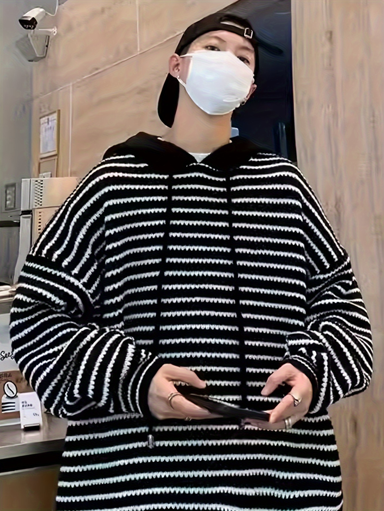 men's casual hooded striped sweater navy blue white vertical