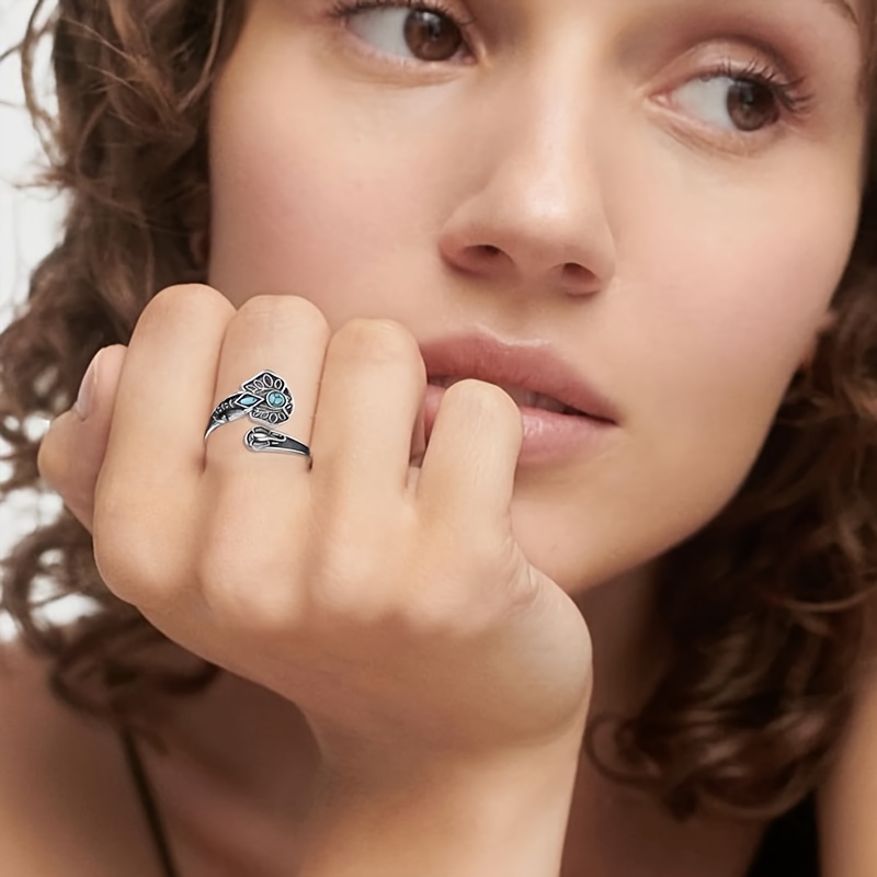 Adjustable Elephant Shape S925 Silver Ring with Turquoise