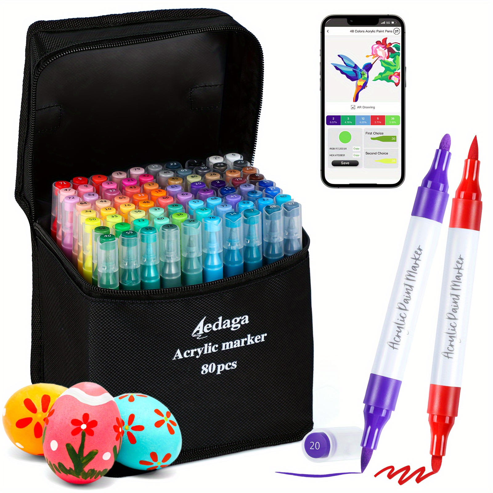 

80 Colors Acrylic Paint Pens With Free App, Dual Tip Acrylic Paint Markers With Brush Tip And Fine Tip For Adults, Kids, Eggs, Wood, , Canvas, Plastic, Stone, Glass, Ceramic