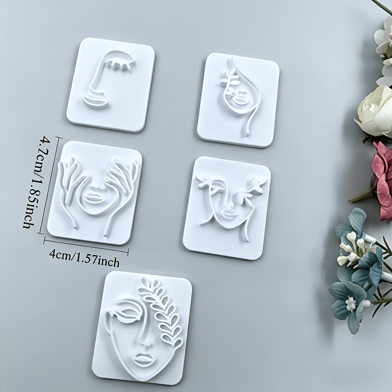 TEMU 5pcs 5pcs Abstract Face & Floral Polymer Clay Stamp Set With Stamps Suitable For Pottery, Resin Crafts, Making - Plastic Clay Stamps For Beads,