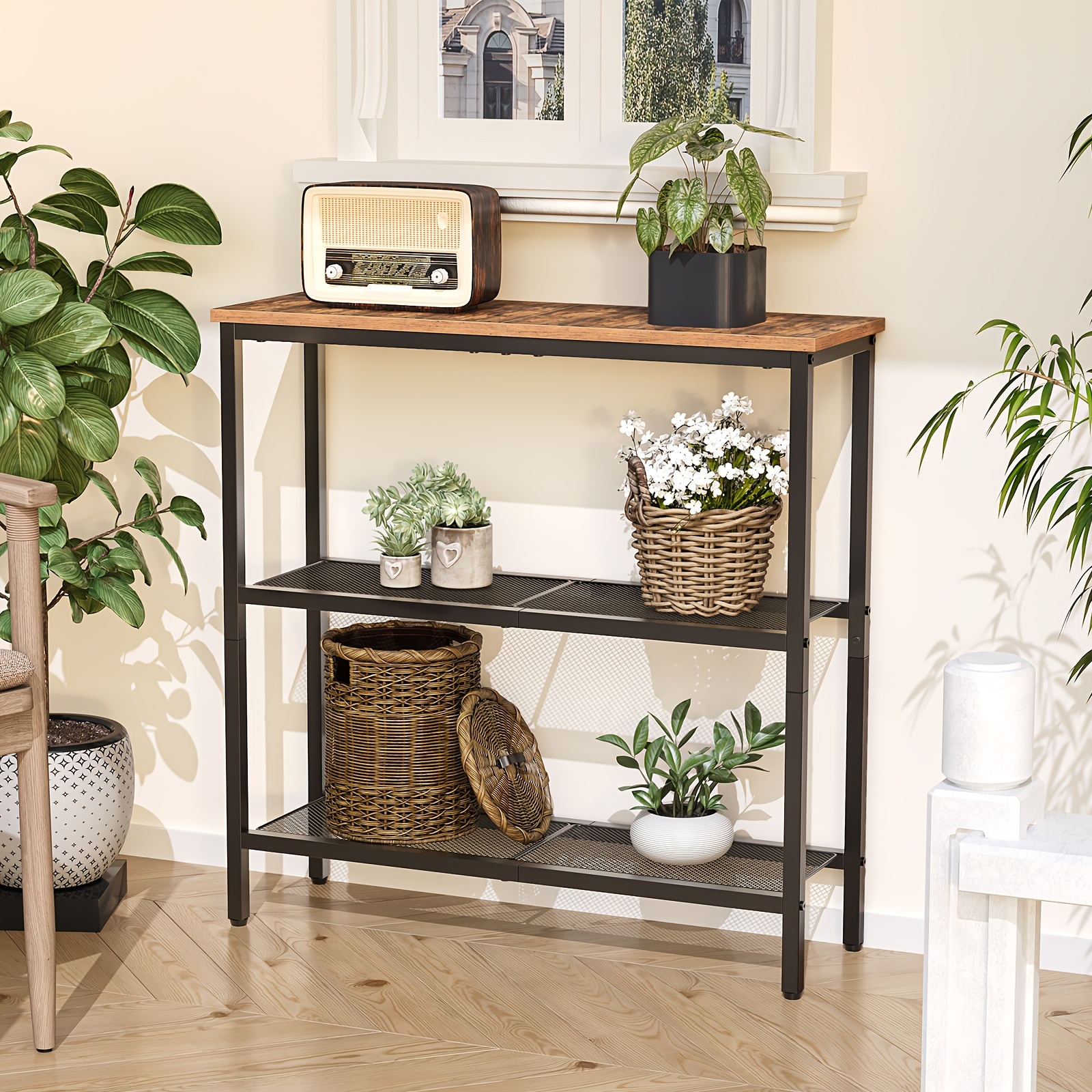 Image of Narrow Console Table | And Black, Auxiliary Table With 2 Storage Areas, Suitable For Sofa, Hallway, Entrance, Living Room, Bedroom, And Office, Made Of Wood And Metal By Hoobro