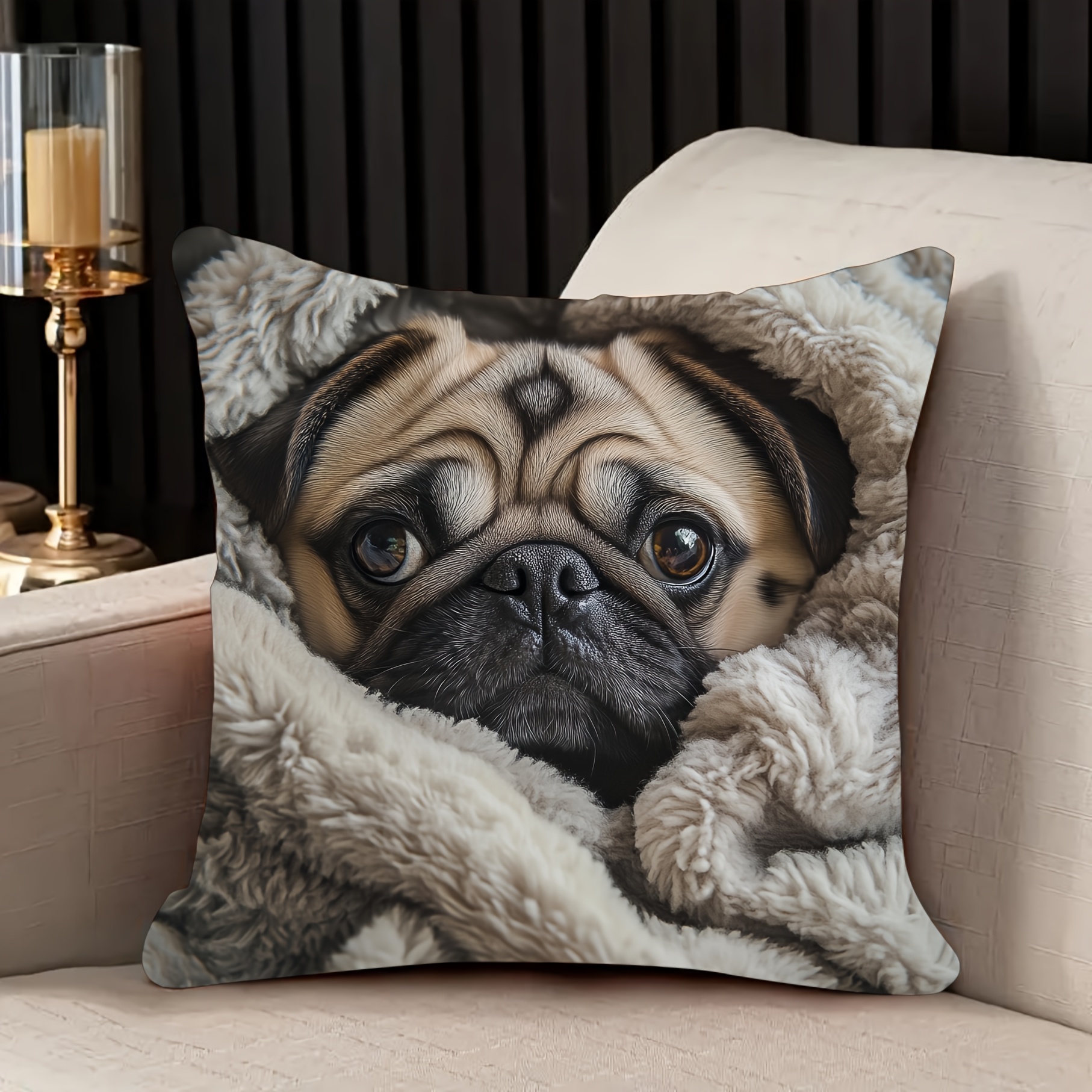 

1pc, Polyester Short Plush 18x18 Inch, Cute Pug Dog Using Fluffy Blanket By Vangaldo, Suitable For Room, Sofa, Bedroom, Without Pillow Core_clifa1188