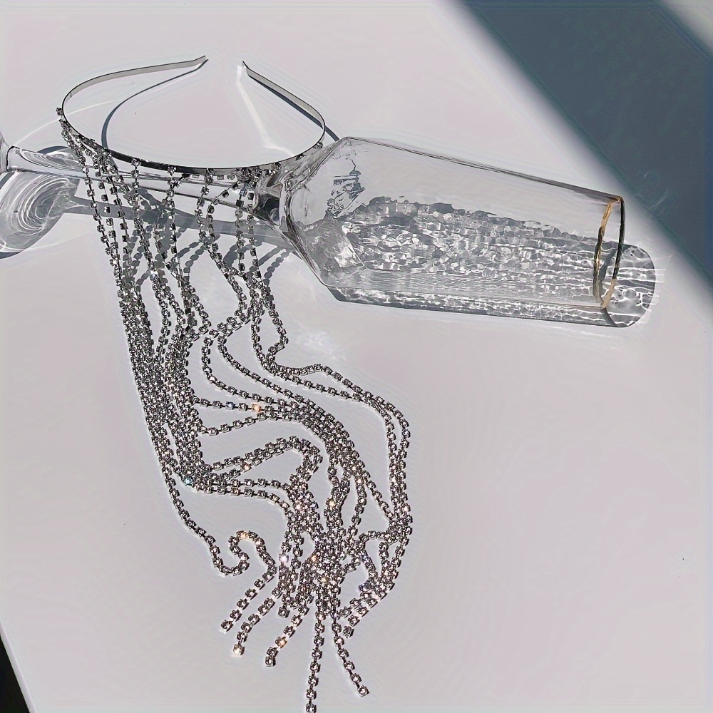 single layer tassel headband internet celebrity 2024 new style   diamond headband hair tie   pressing headwear Product details 3