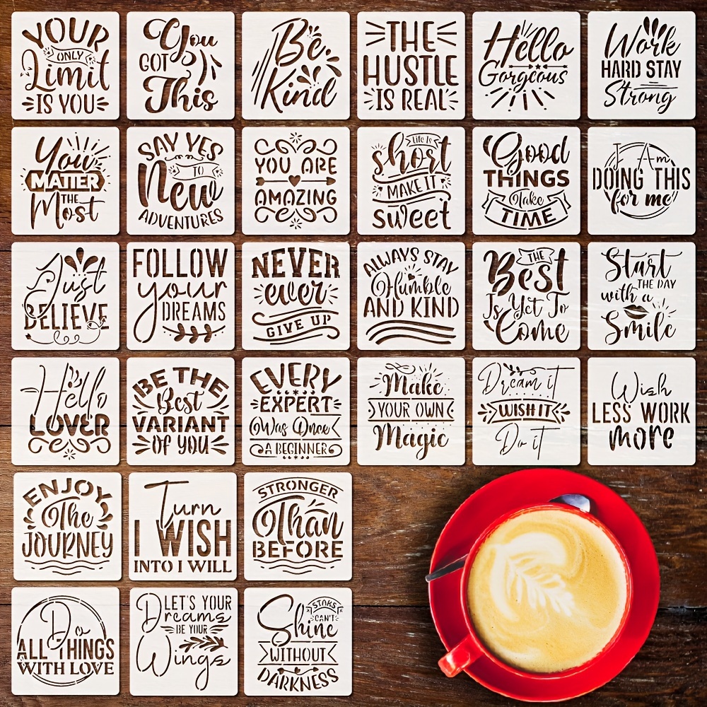 

30-piece Inspirational Quotes Stencil Set, 4" Reusable Motivational Phrases Templates For Diy Wood Signs, Wall Art & Home Decor Crafts
