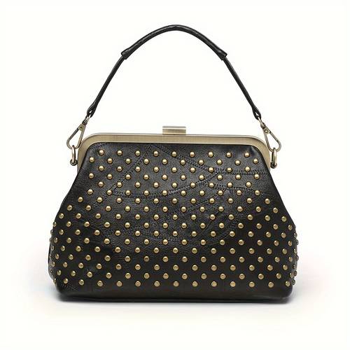 Simple Fashion Rivet Decor Handbag, Retro Style Clip Satchel Bag For Daily Use, Elegant Small Storage Bag