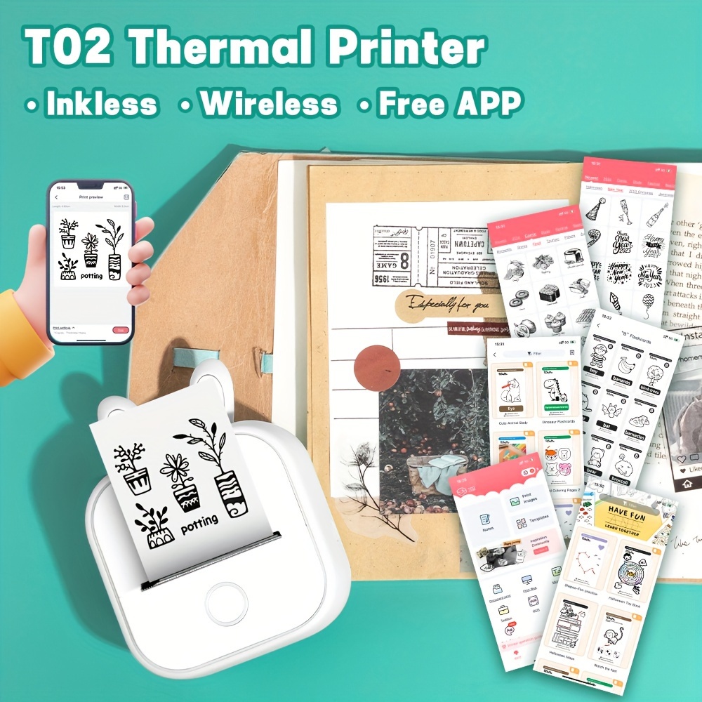 Mini Thermal Printer T02 Inkless Sticker Maker Machine - Temu Philippines