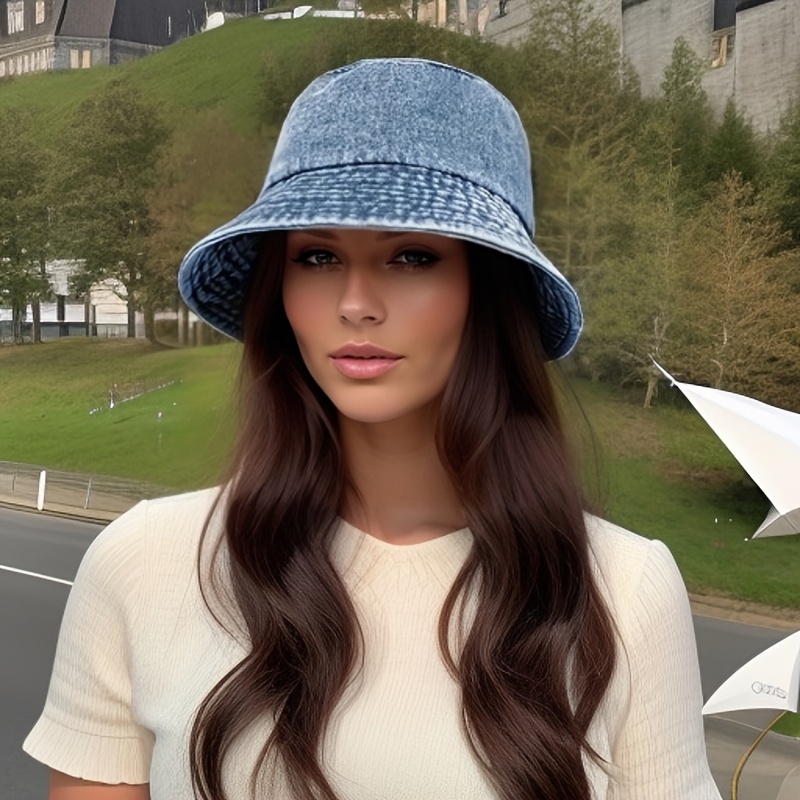 

Simple Denim Bucket Hat Stylish Versatile Fisherman Cap Casual Sun Protection Hats For Women