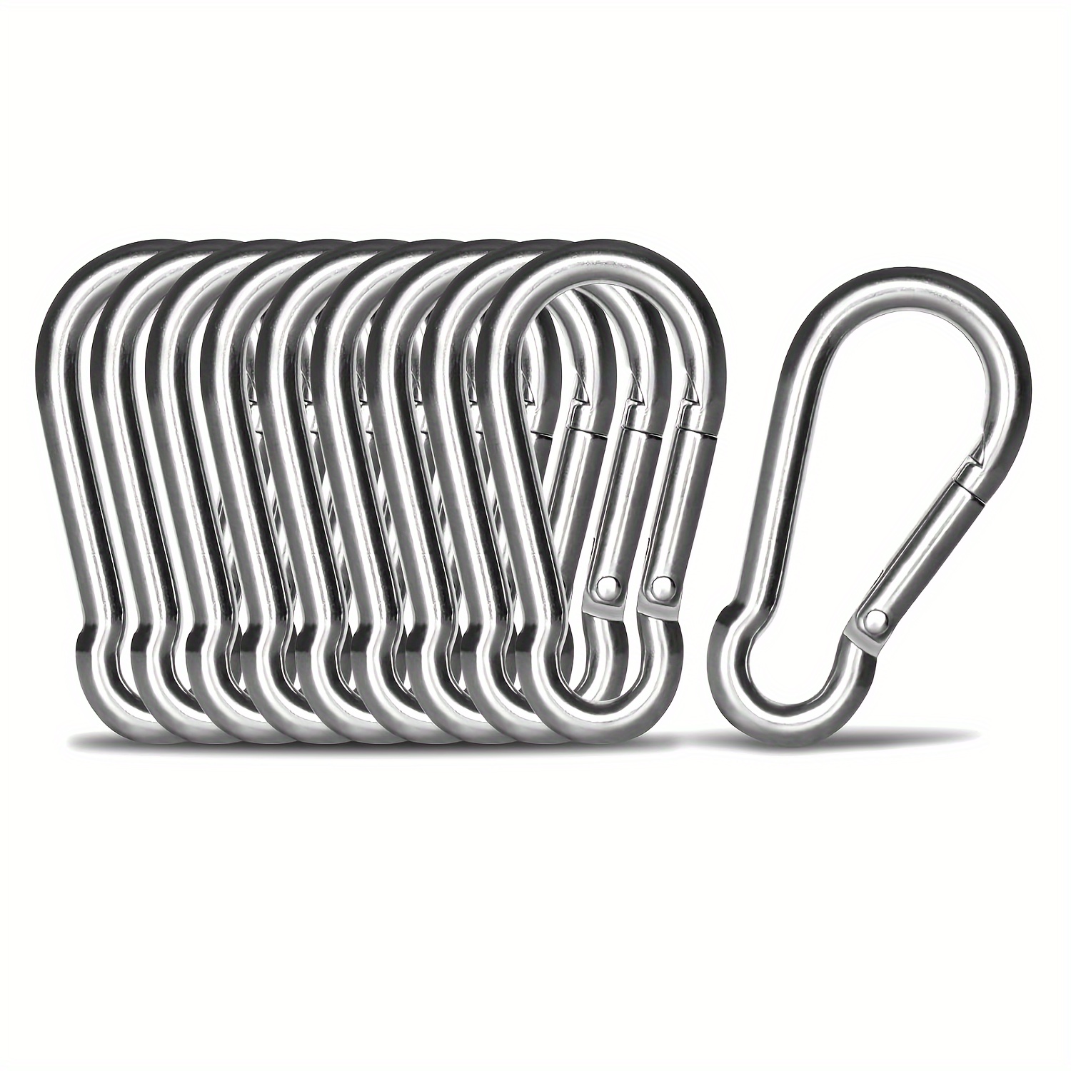 

Stainless Steel Carabiner Clips 10 Pack - Spring Snap Hook Set For Camping, Swing, Keychain - Heavy Duty Multipurpose 1.57", 1.97", 2.36", 3.15" Sizes - Durable Keyring Carabiners, Gray