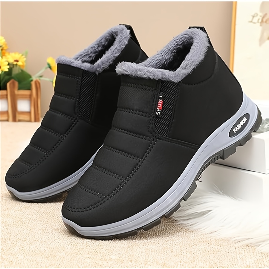 mens winter snow boots unisex slip resistant thick sole snow boots polar level warm ankle boots for outdoor hiking high density lining low heel round toe solid color   casual slip   winter hiking boots minimalist
