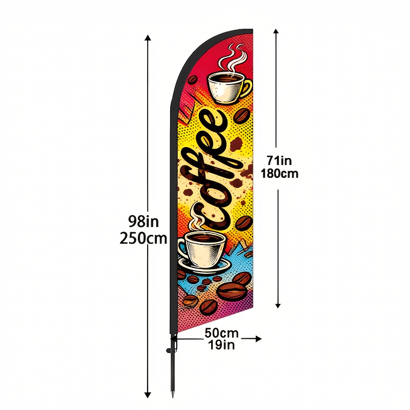 TEMU 1 Set Coffee Theme 6.5ft Tall Advertising Banner Flag, , Double-sided Display, And Sunscreen, Windproof And Durable, Portable And , Polyester