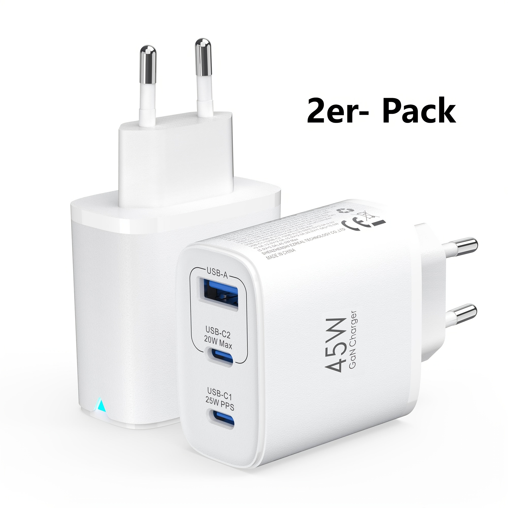 

2pcs 45w Usb C Charger, 3 Multi-charger With 2*usb-c And Usb-a, Pd 3.0 Fast Charger Usb Supply For Phone 16 15 14 Pro Max, For S24 S23, Multifunctional , Easy To Carry