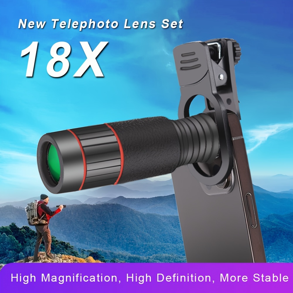 

18x Hd Smartphone Telephoto Lens - Handheld, Fmc Coating For Clear Edges, Lightweight 59g With Phone Clip, Cleaning Cloth & Storage Bag Included
