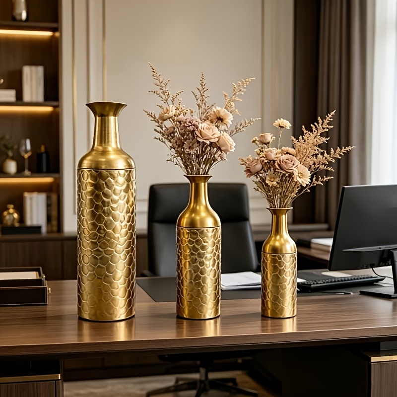 Image of 3 Luxury Scale Vases, Hand- Surface, Golden Scales. Entrance Floor Decoration, Villa Staircase Decoration, . Different - Add Dry Branches Or Reeds. Suitable For Luxury, Modern, Vintage Mix Styles