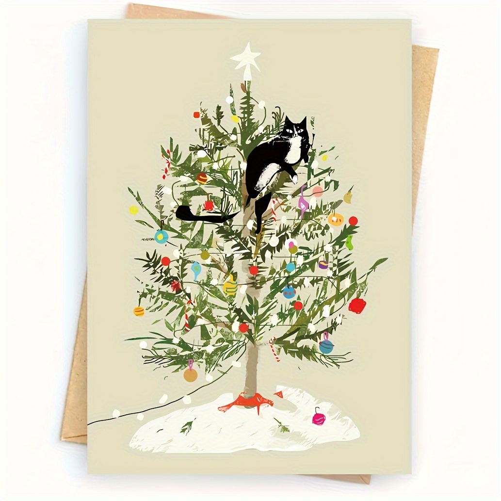 

Funny Christmas Card - Christmas Tree Cat - Cat Christmas Card Including Envelope