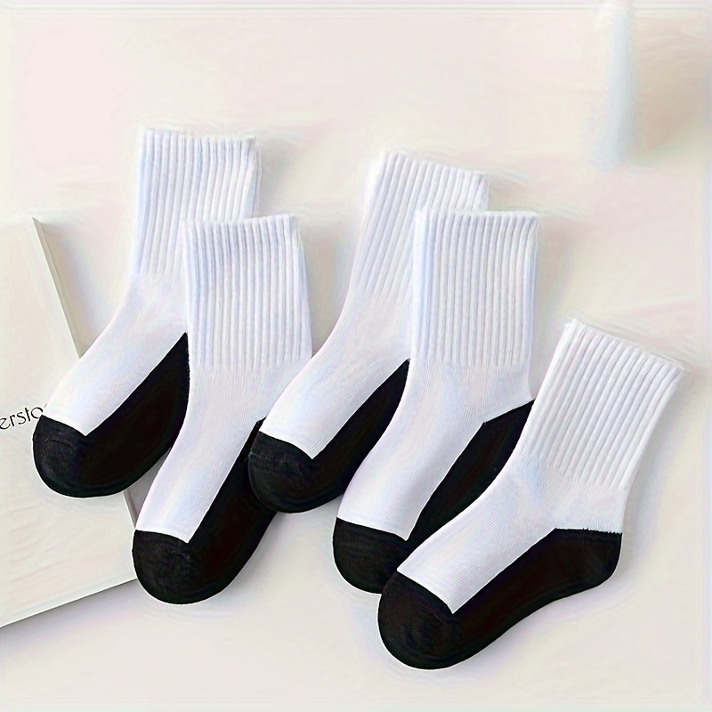 Image of 5 Pairs Of ' Socks, Black, White, And Gray Mid-calf Sports Socks, For Teenager