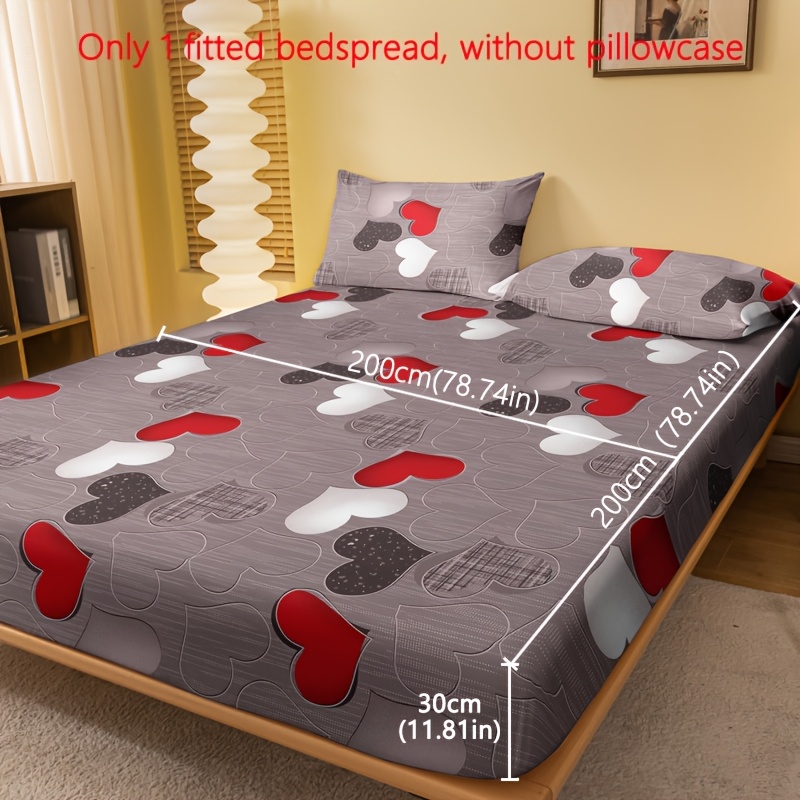 Image of 1pc Easy Geometric Coffee-colored Heart Pattern Flocked Bed Skirt, Bedroom Printed Bed Cover, Mattress Cover, Mattress Protector, Dust Cover, Bedding (pillowcase Not Included)
