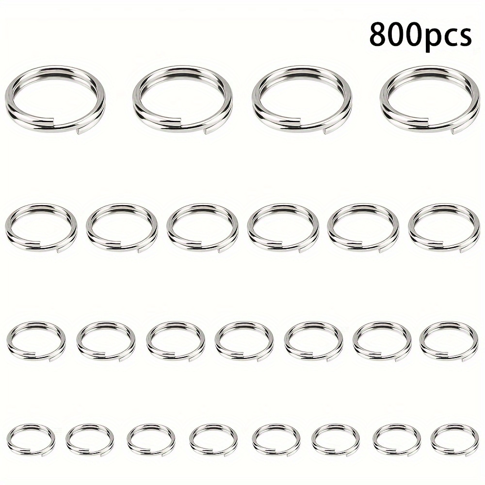 

1box About 800pcs 4.5/5/7/8mm Split Key Rings Stainless Steel Key Ring Metal Split Key Chain Keychain Rings For Crafts Home Car Keys Organization Stainless Steel Color