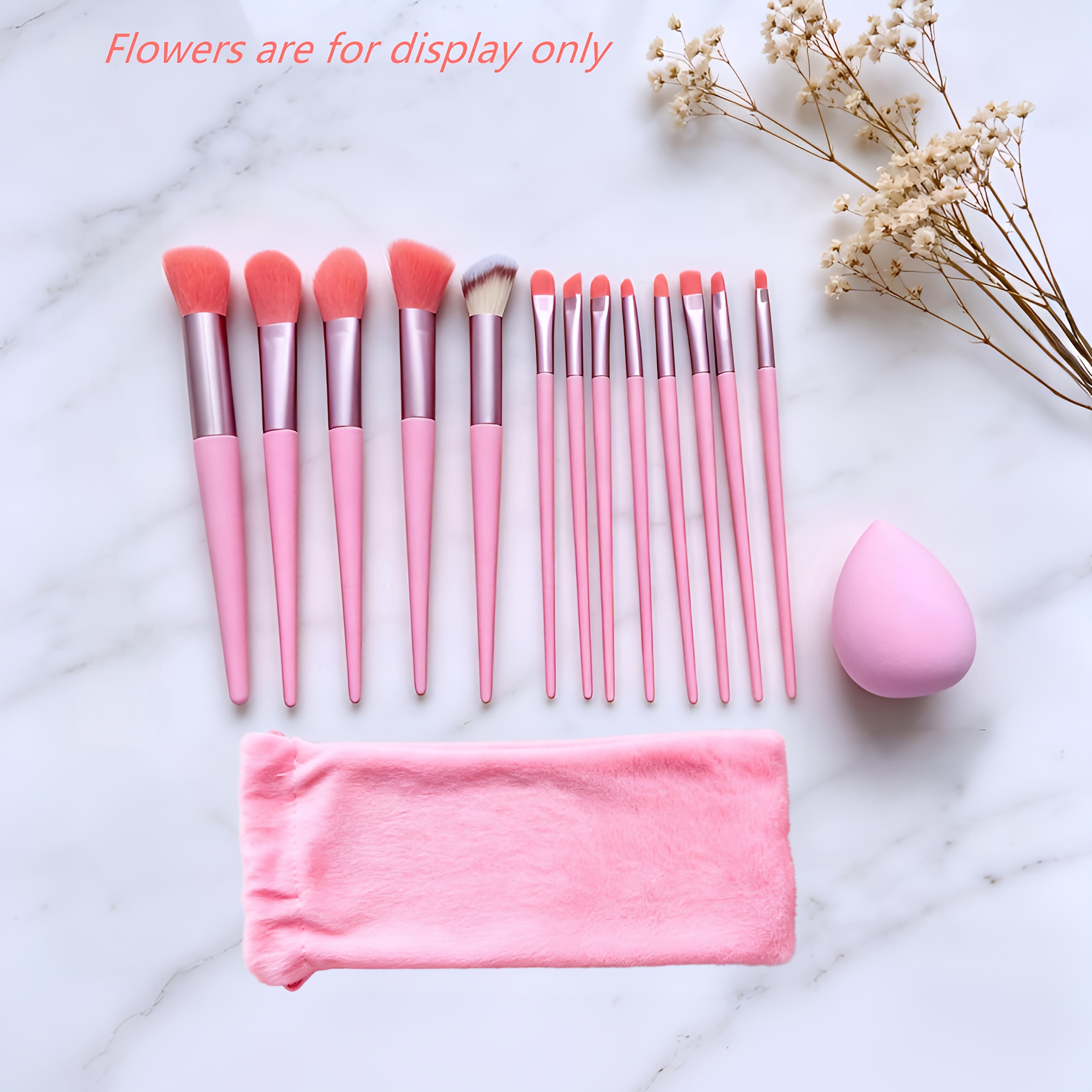 TEMU Set de 14 brochas de maquillaje que 13 brochas de maquillaje profesionales y 1 esponja de maquillaje con bolsa de almacenamiento, cerdas de