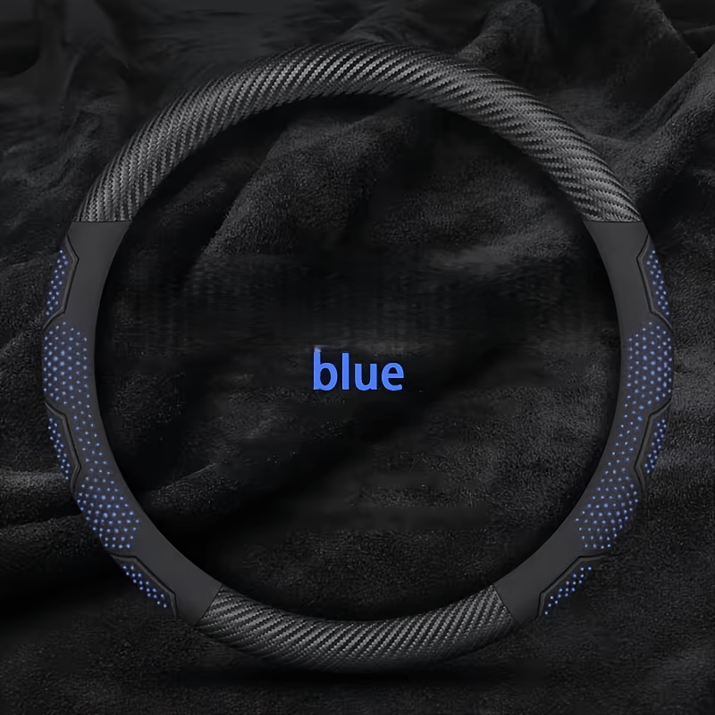 TEMU A Hollowed-out Design Car Steering Wheel Cover, Suitable For 15-inch Car Steering Wheels. Carbon Fiber Pu Leather And Hollowed-out , Breathable,