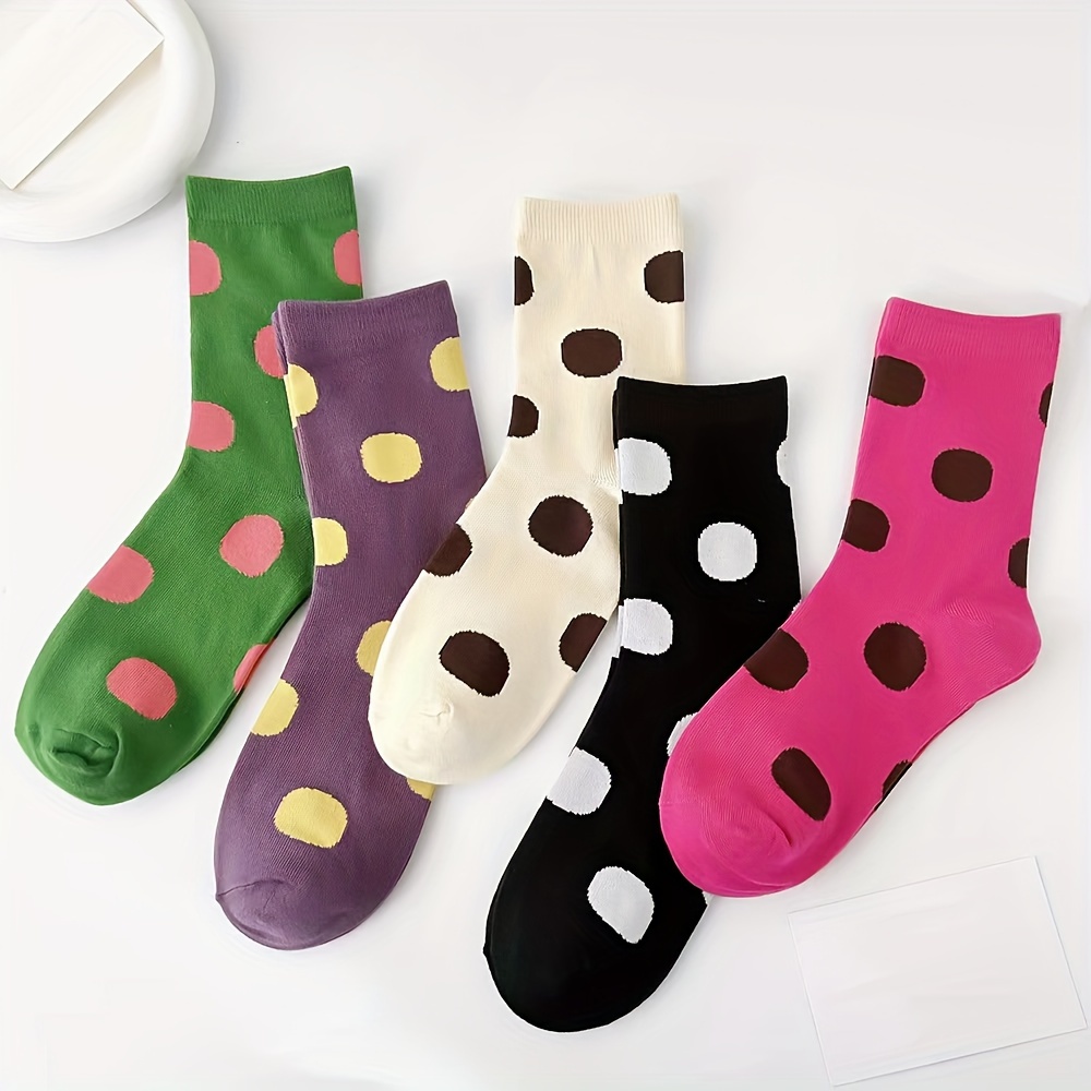 

5 paires de chaussettes à pois, chaussettes mi-hautes confortables de style vintage, bas et bonneterie pour femmes