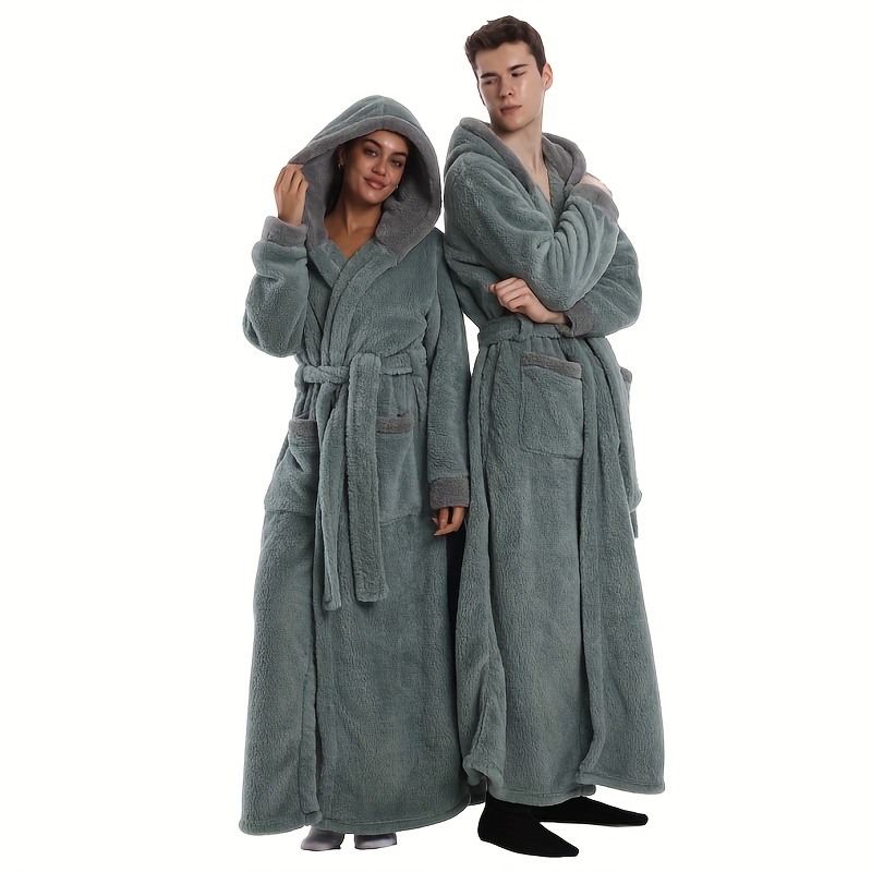 1 stuks Extra Lange Badjas - Dikke Winter Badjas met Capuchon, Pluche Fleece-achtige Textuur, Elegante Badjas voor Thuis & Reizen voor Vrouwen/Mannen