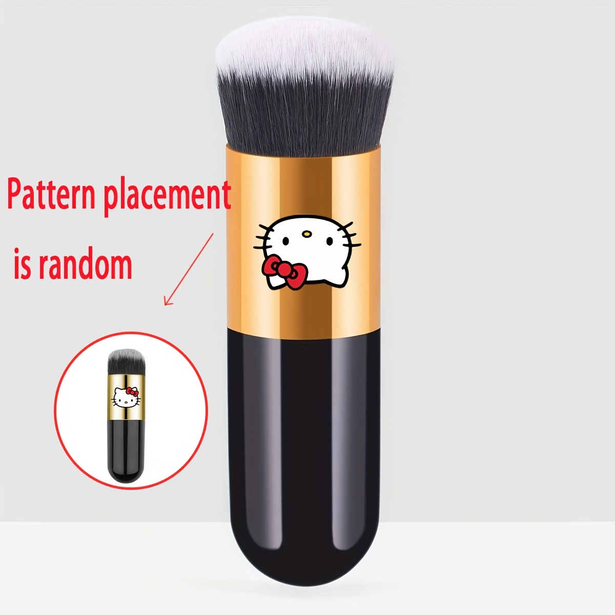 Image of Hello Kitty Round Makeup Brush, Ultra Soft Dense Bristles No Streak Non-absorbent Liquid Foundation Brush, Portable Handheld Cosmetic Blush Brush For Women