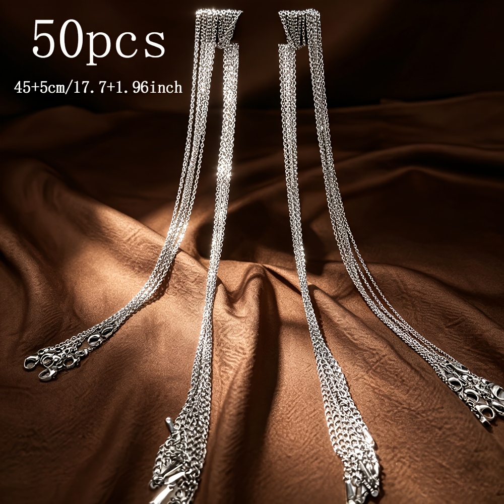TEMU 50pcs Stainless Steel Classic 1.5mm O-link Necklace,  5cm Extension Chain, Durable And Lightweight, For Diy Necklaces And Daily Wear