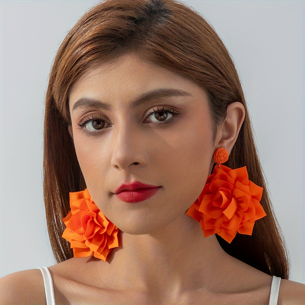 TEMU 1 Pair Of Fashionable And Elegant Fabric 3d Flower Raffia Earrings, Suitable For Women's Prom, Party, Gathering, Date, And Gift For
