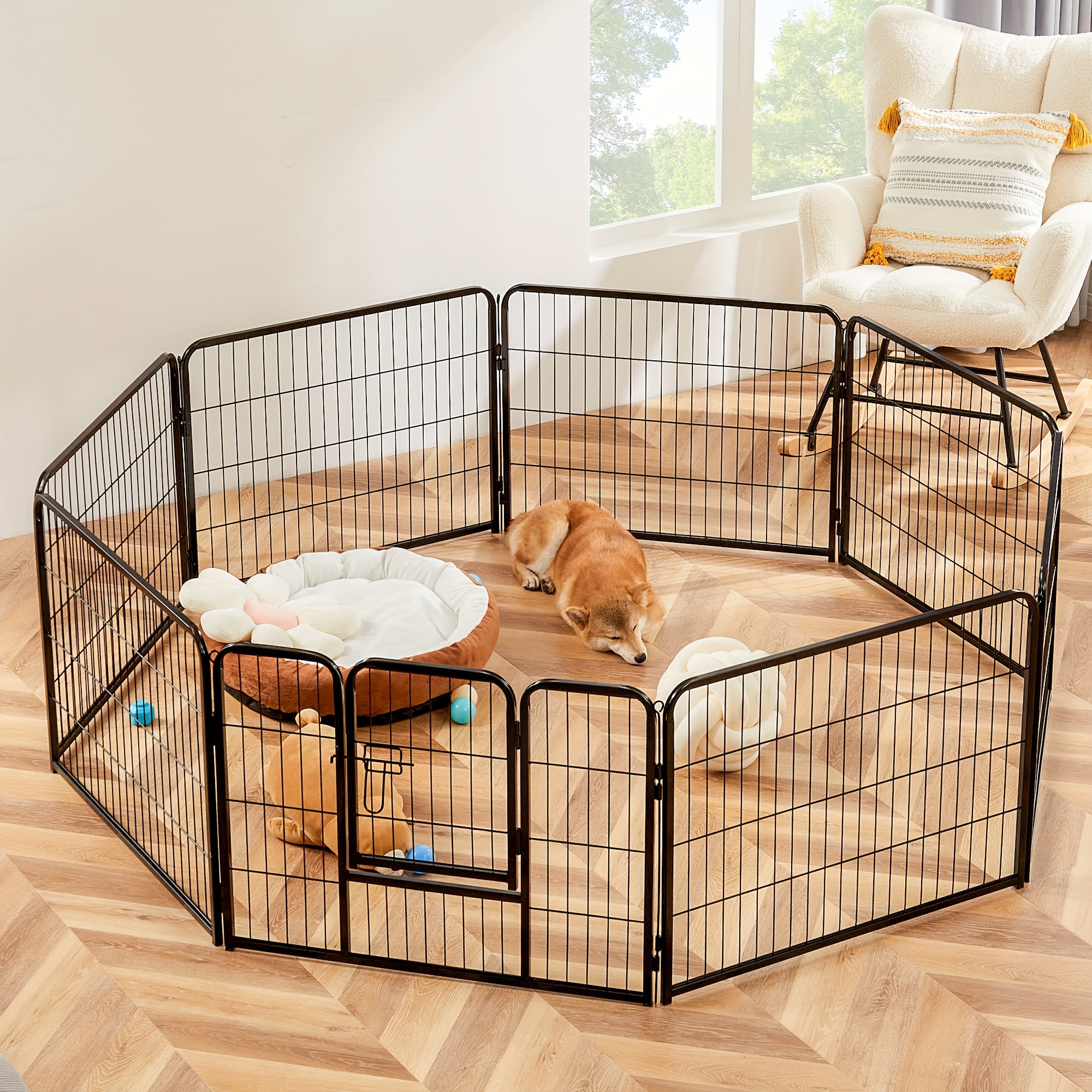 

Dog Playpen Indoor - Dog Fence Portable Pet Exercise Pen For Yard, 8 Panels 3 Sizes Height For Small/medium Dogs