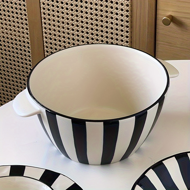 Assiette à Soupe Rayures Noires Et Blanches Aulica - Céramique, Compatible Lave-vaisselle Et Micro-ondes - 5