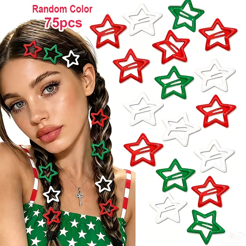 TEMU 75pcs Christmas Multicolor Star Hair Clips, Suitable For Additions, Autumn Decor And Halloween Party Supplies, As Women's Gifts Or Small Party