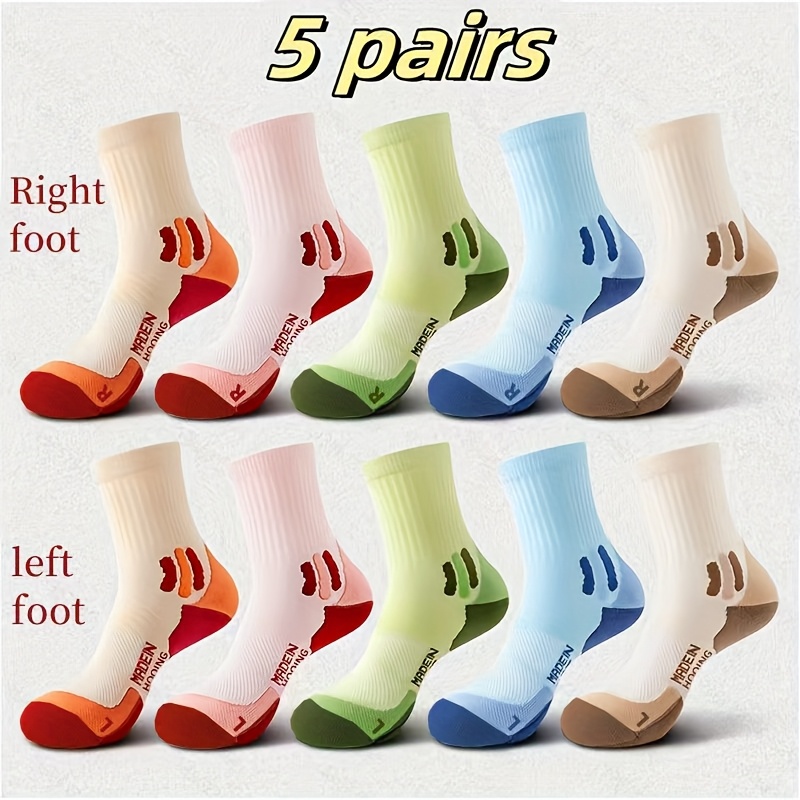 E-shop 5 Paar Damen Anti-Rutsch Mid-Calf Socken, Frühling Sommer Outdoor Wandern Bergsteigen Professionelle Lauf- Marathon Handtuchboden Badminton