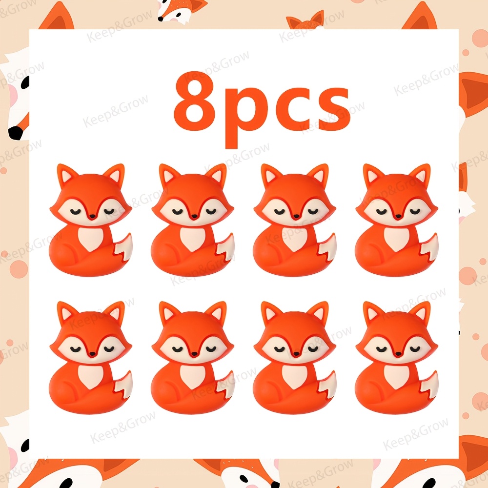 TEMU 8pcs 3d Fox Fall Theme Silicone Beads Perfect For Pens Beaded Making Jewelry Cute Beads Craft Creative Supplies Handicrafts Necklaces Bracelets