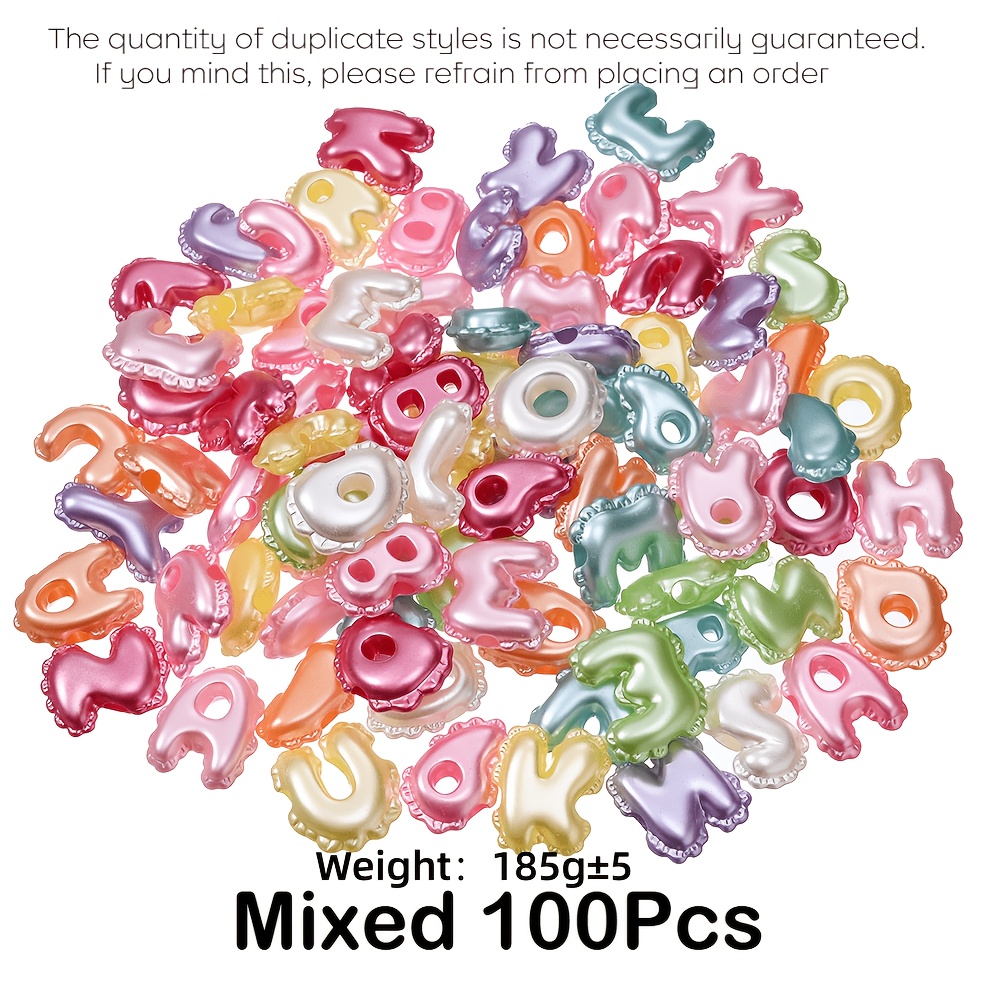 TEMU 100pcs Vibrant Acrylic Pearlescent Party Decoration Scalloped Letter Beads Mixed Colors . 185g Suitable For Enthusiasts Making Decorative Pens,