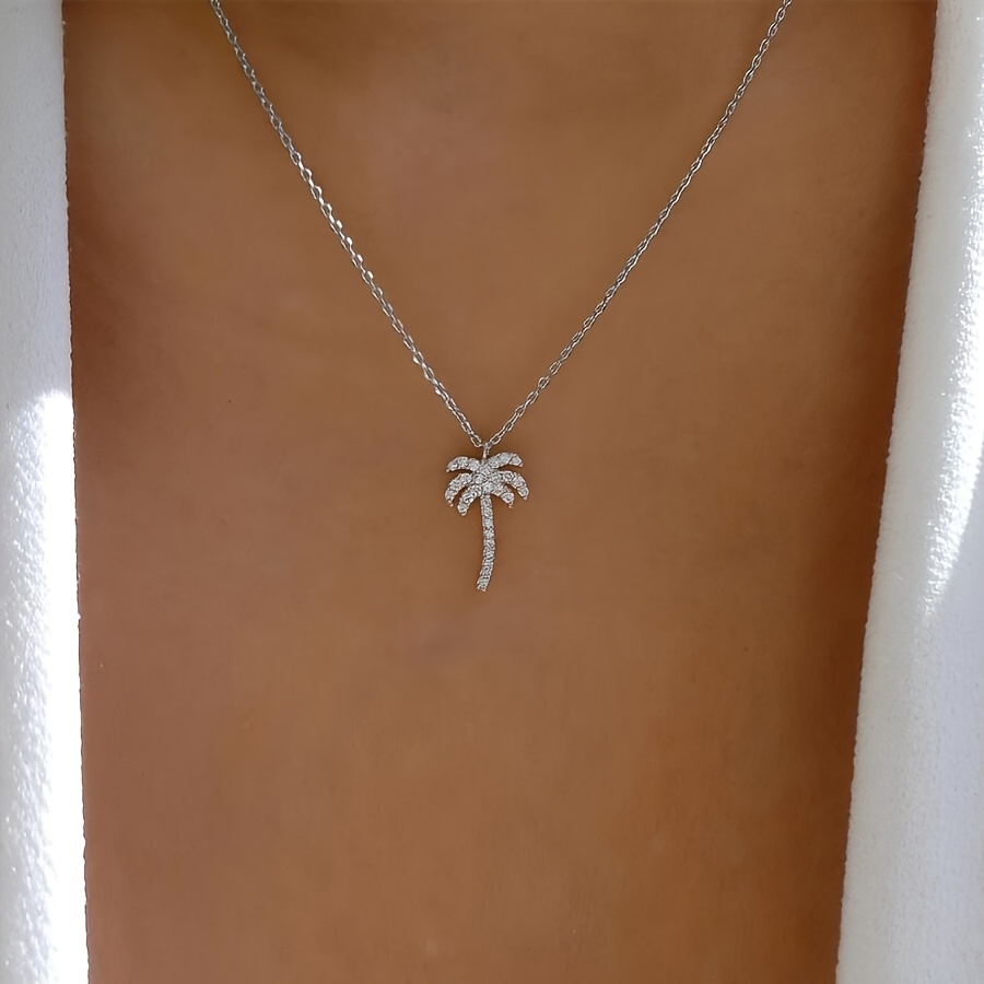 TEMU 1pc Of Stylish And Simple Rhinestone-encrusted Coconut Tree Pendant Necklace, A Versatile Collarbone Chain Suitable For Daily Wear And As A Gift