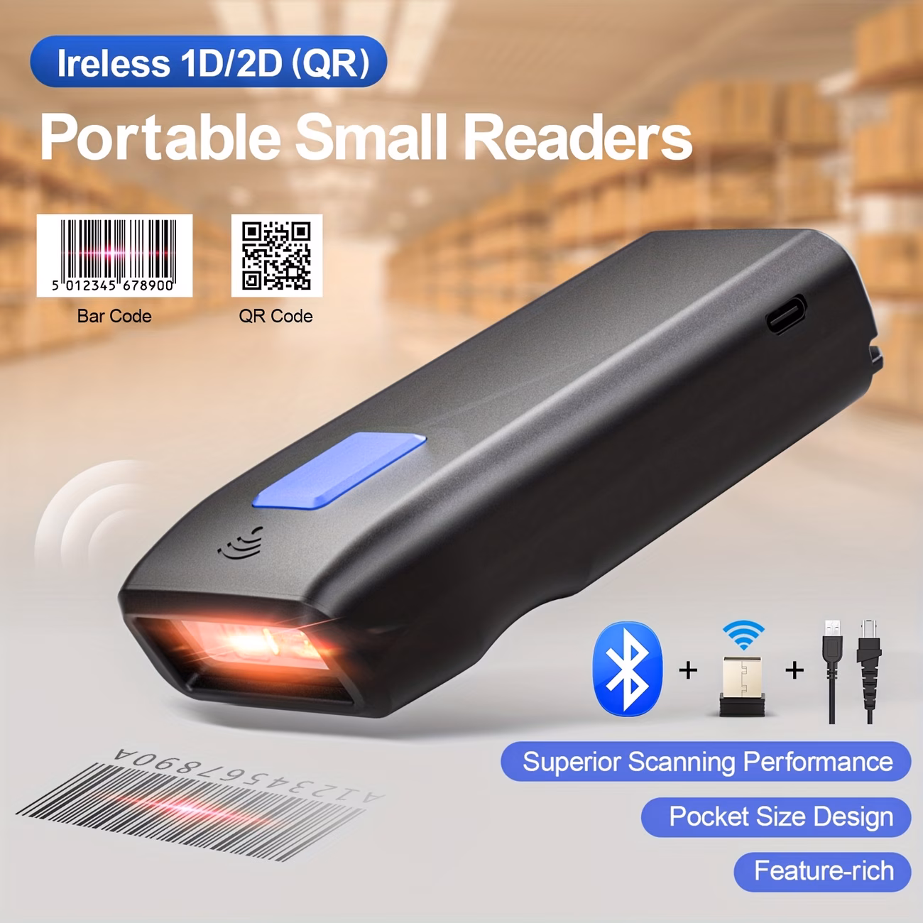 NETUM QR Code Scanner Mini Handheld Portable Barcode Scanner, with...