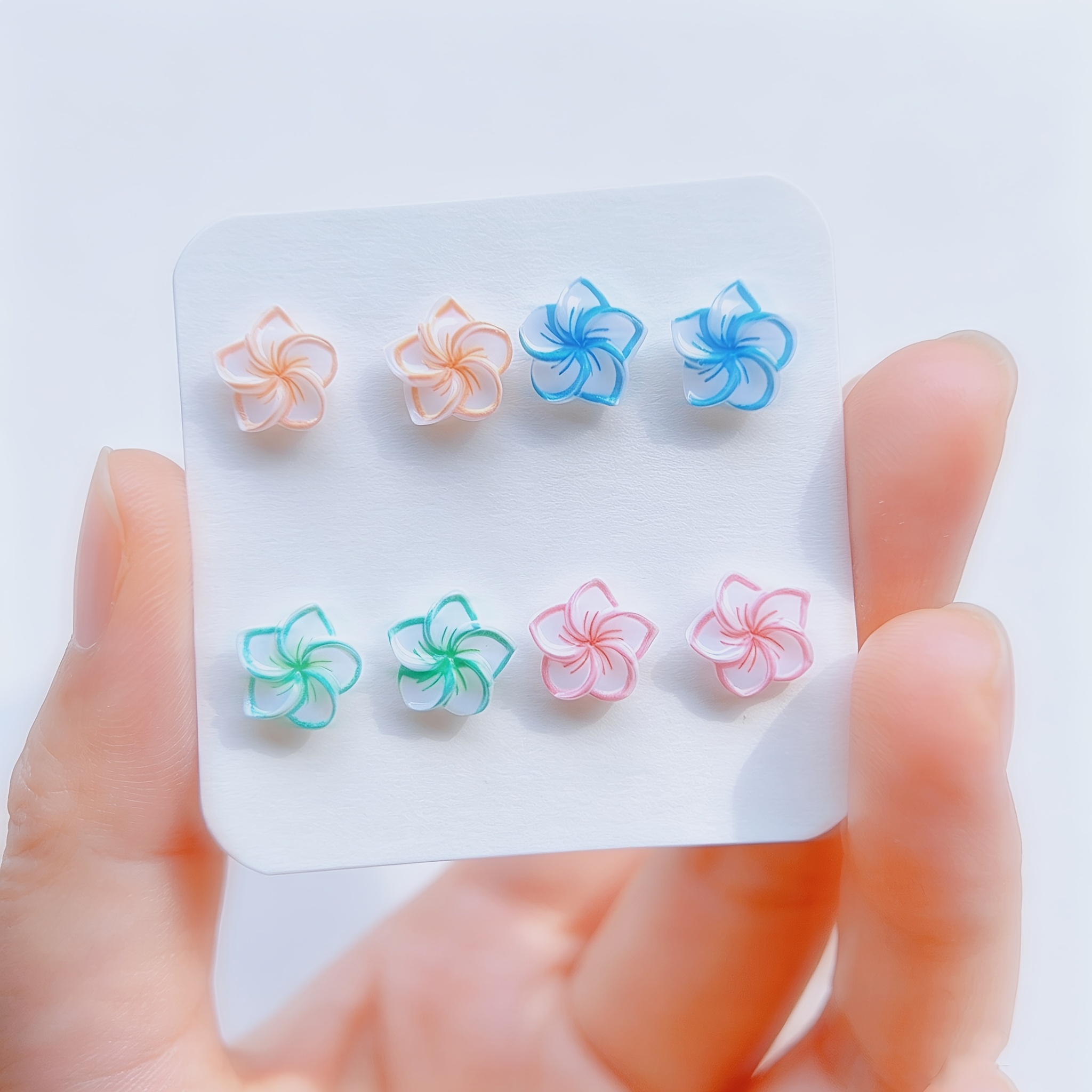 TEMU 8pcs/4 Pairs Summer Anti-allergy Earrings, Ladies Macaron Color Floral Stud Earrings, Daily Dating Party Vacation Ladies Jewelry, Lightweight