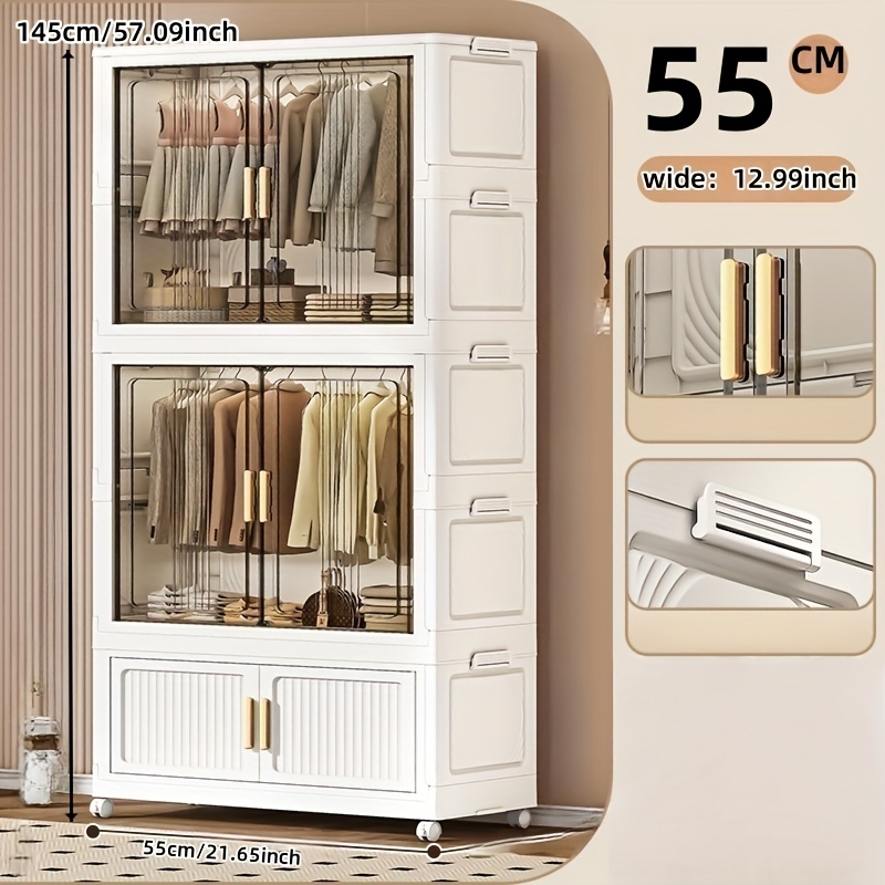 1pc Foldable No-assembly Clothes Organizer Cabinet, Bedroom Wardrobe Storage Cabinet, Household Storage Cabinet With Lid