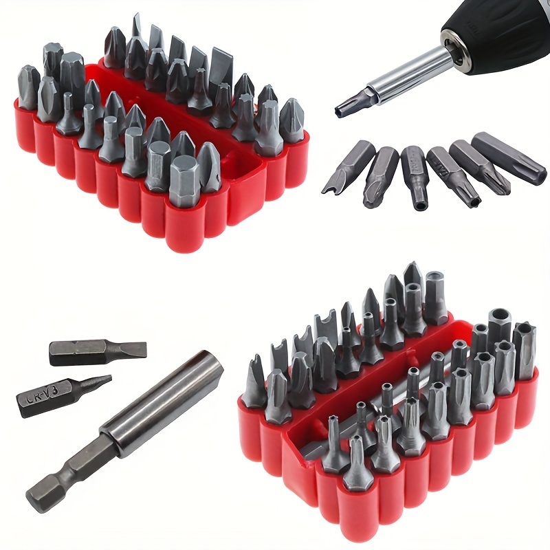 

33pcs Magnetic Screwdriver Set With 1/4" Extension - Steel, Hex, & Flat Heads In Red Organizer Case - Improvement & Electrical Repairs, Precision Screwdriver Set