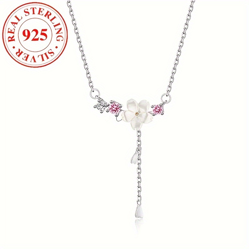 

Elegant 925 Sterling Necklace With Pink Gemstone Accents And Pearl Pendant - Luxurious , Casual Attire Or As A Gift For Women, 2.3g/0.081oz