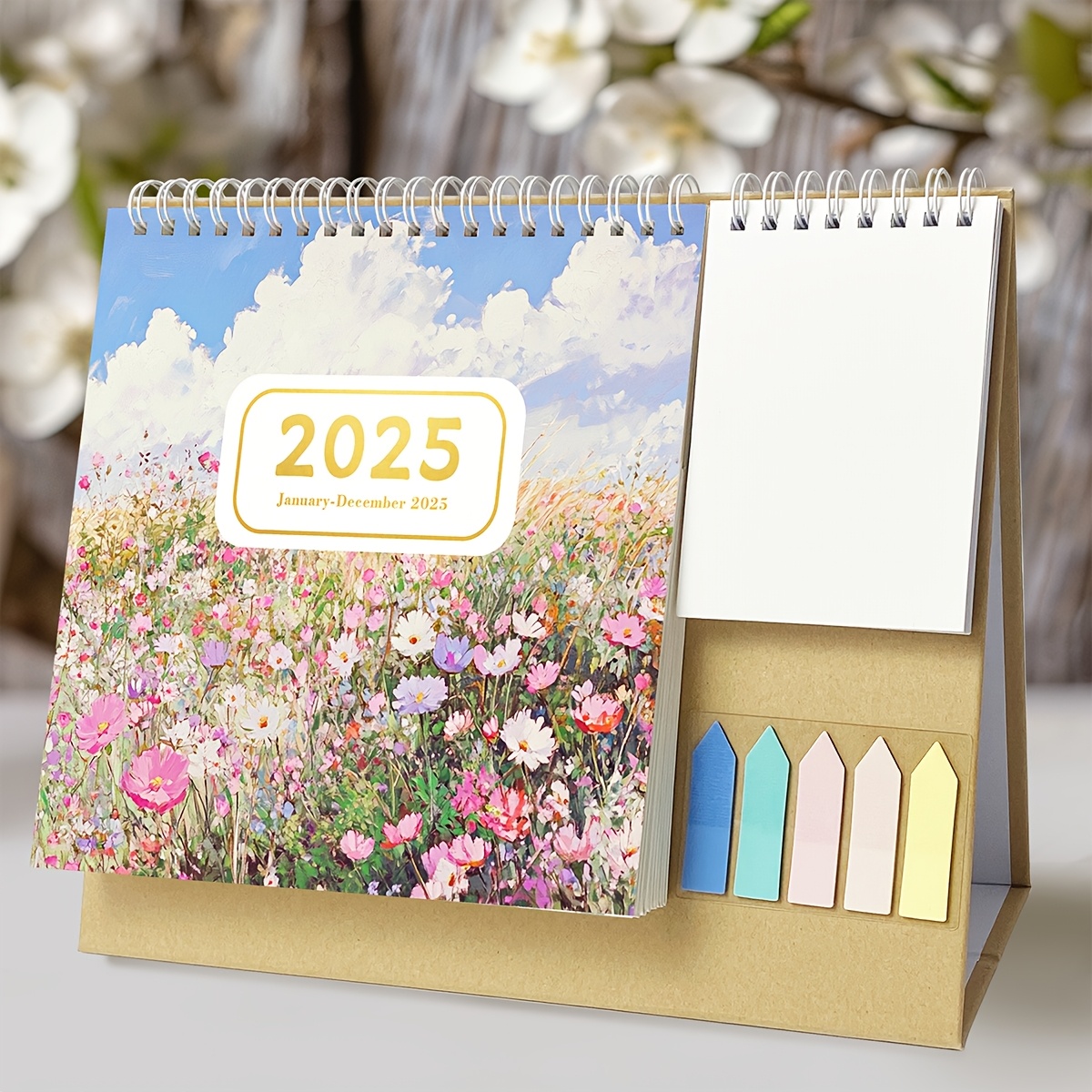 

1pc 2025-2026 Monthly Desk Calendar, English Language, Paper Material, Standing Home With Pocket And Labels, Calendar Year View, Office Calendar For Desk