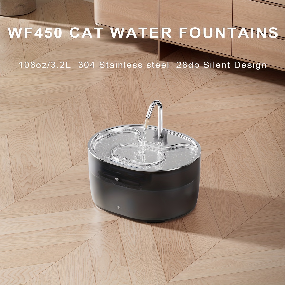 

Cat Water Fountain, 3.2l/108oz Automatic Stainless Steel Upper Cover Pet Fountain Dog Water Dispenser, Ultra- & For Cats, Dogs, Multiple Pets