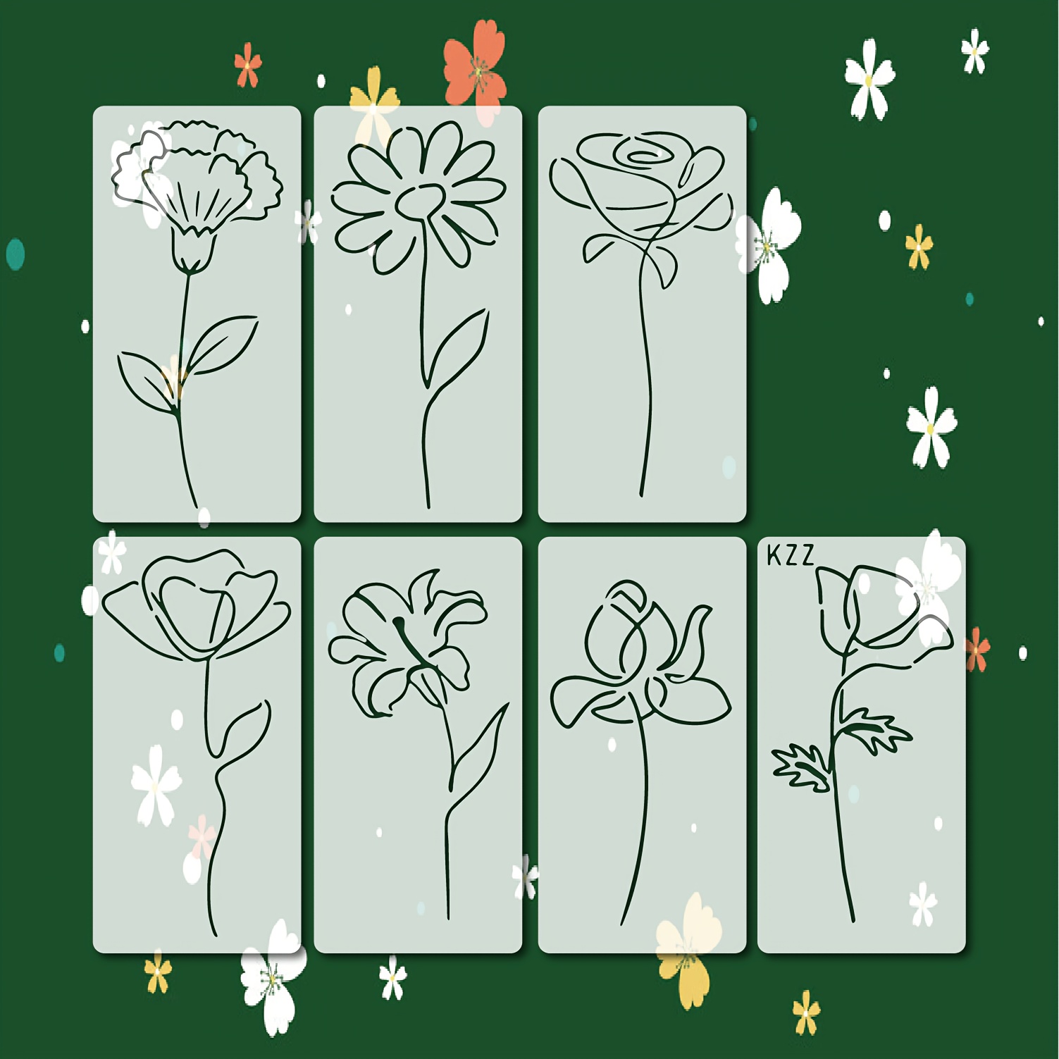 TEMU KZZ Set da 7 pezzi di modelli per pittura a linea di fiori di compleanno | Modelli per | Modelli per tatuaggi | Modelli per pittura e , adatti