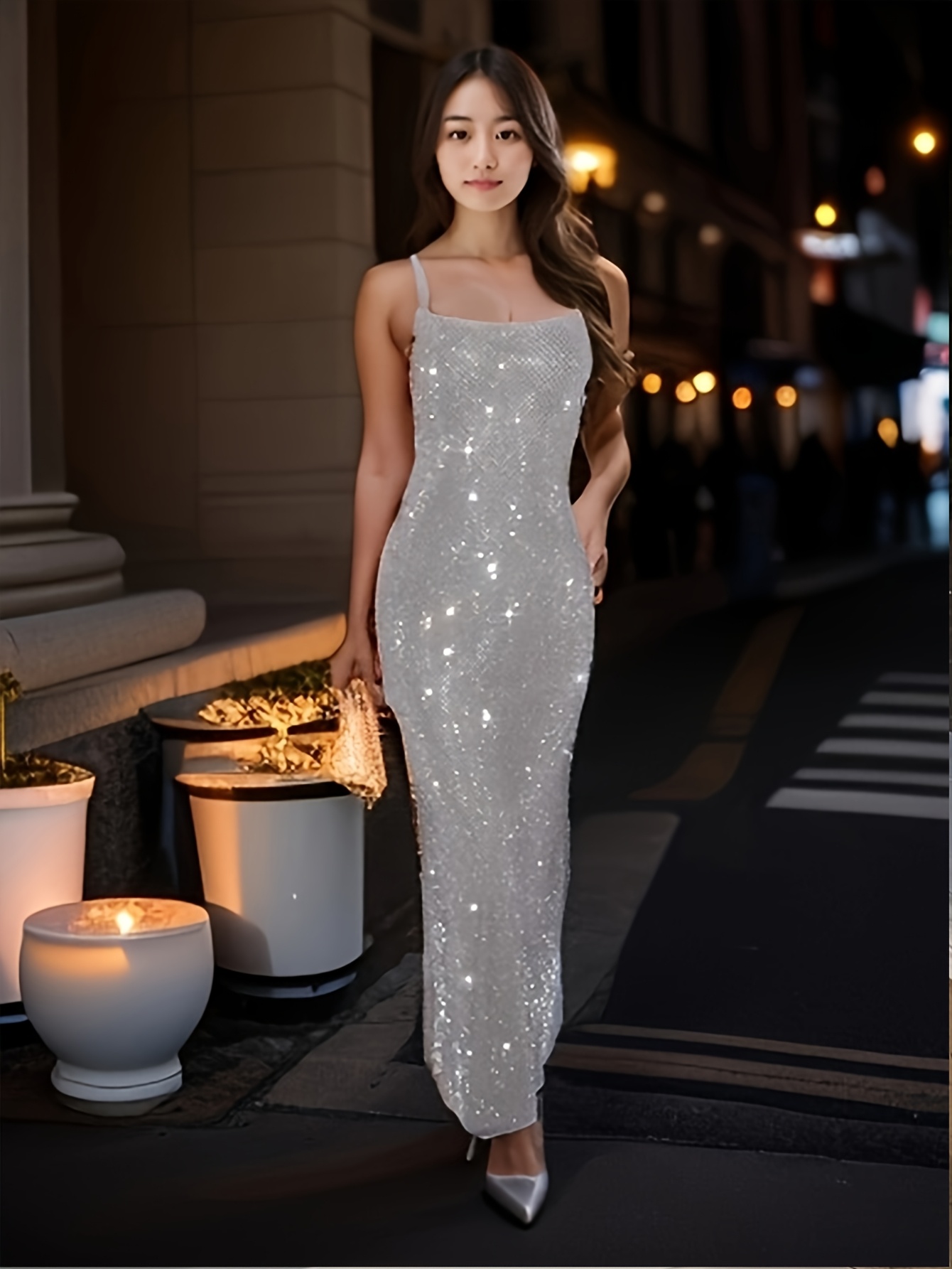 temu silver dress Elegant Off-Shoulder Chain-Trimmed High-Waisted Fishtail Formal Dress