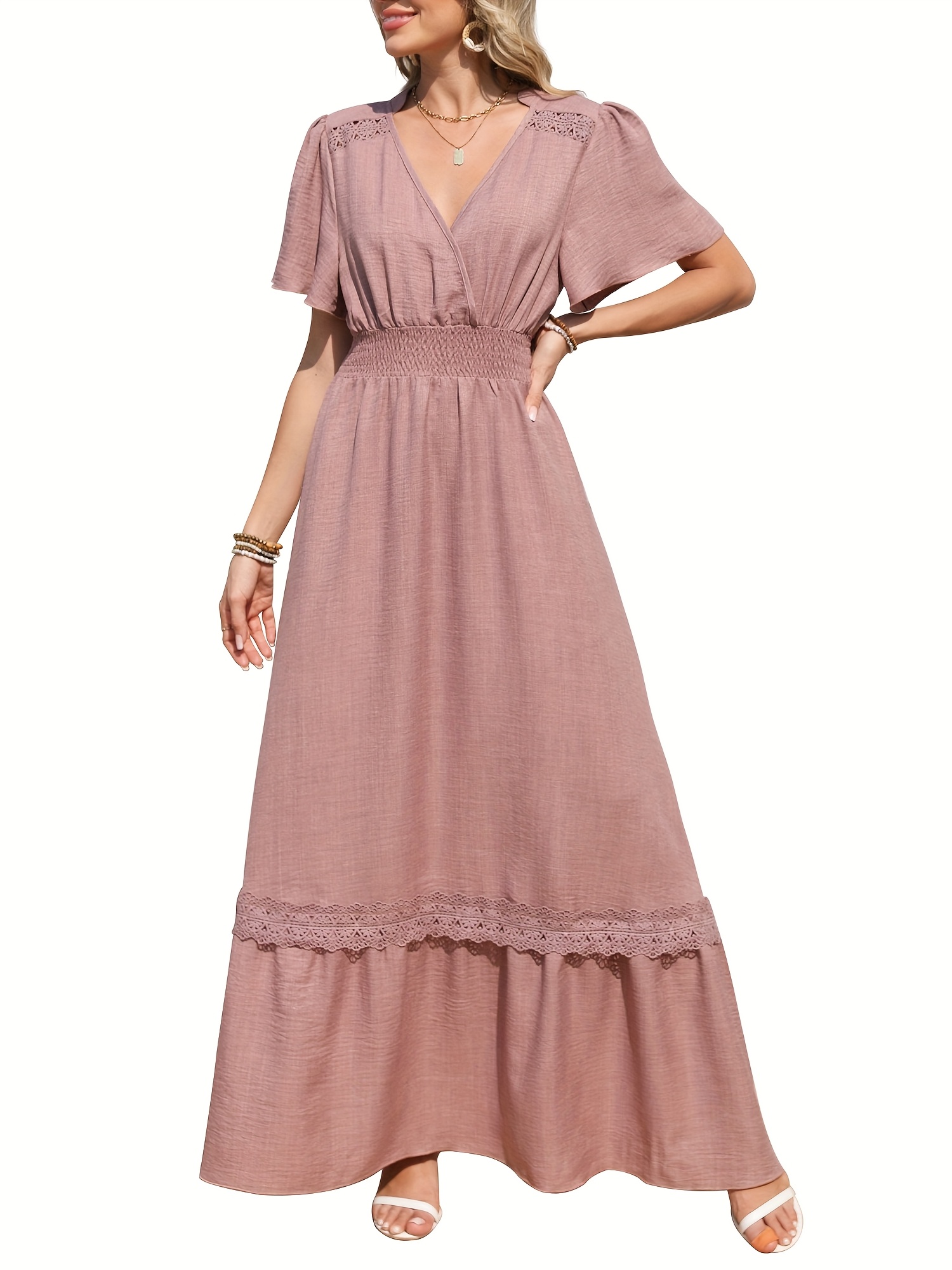 summer wrap maxi dress women v neck a line high waisted - Temu Mauritius