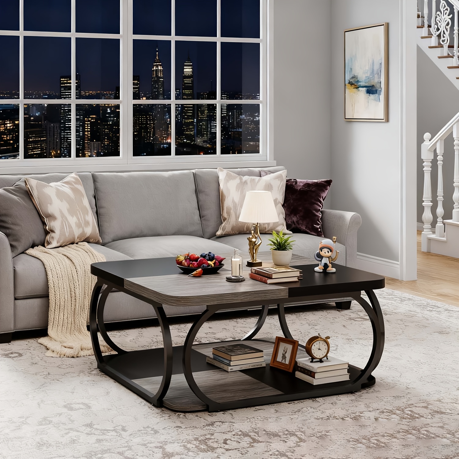 Table For Living Room, X 50cm Wood Low-profile Living Room Table For Modern Living Room, Black Gray