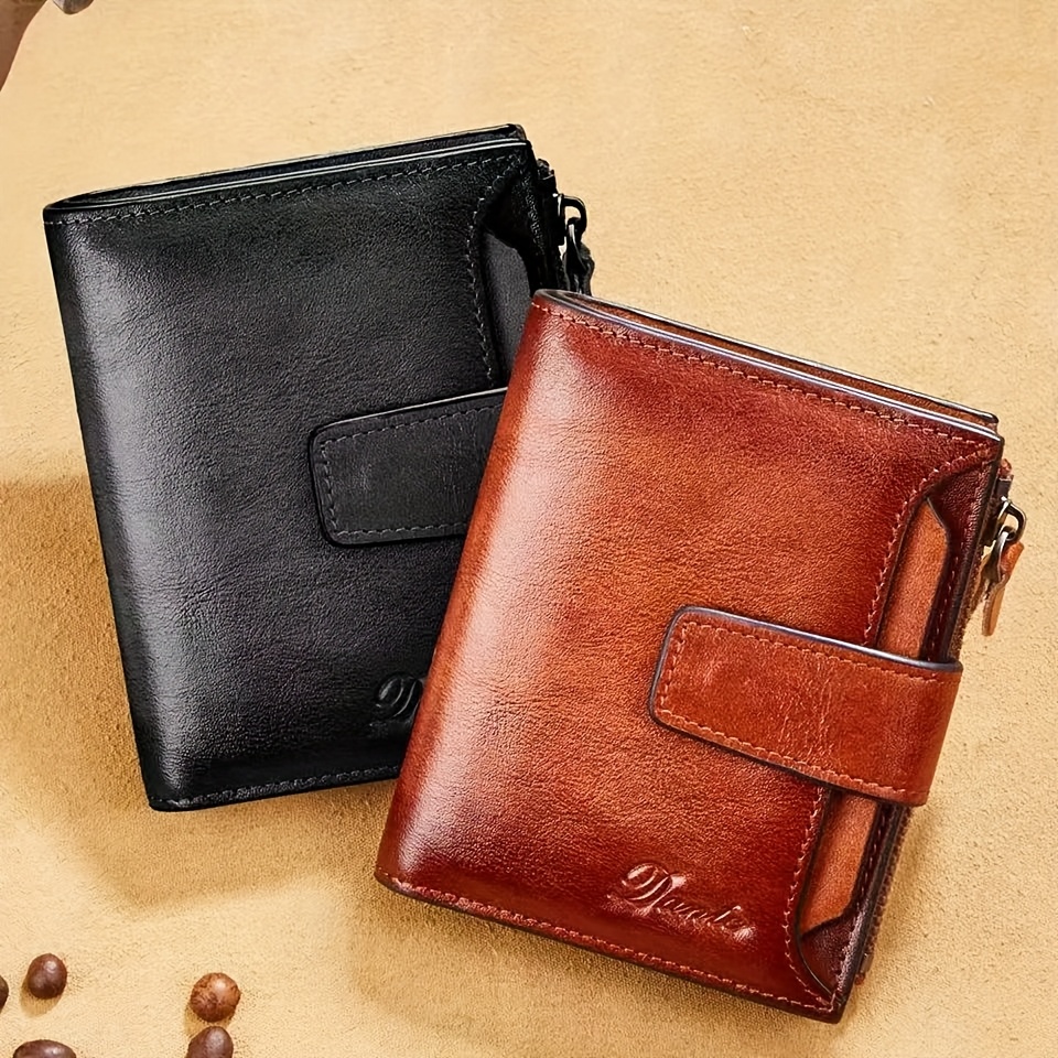 

Men's Vertical Vintage Genuine Leather Wallet Rfid Blocking Zipper Coin Purse Business Card Holder Bag Wallet Man For Daily Use &